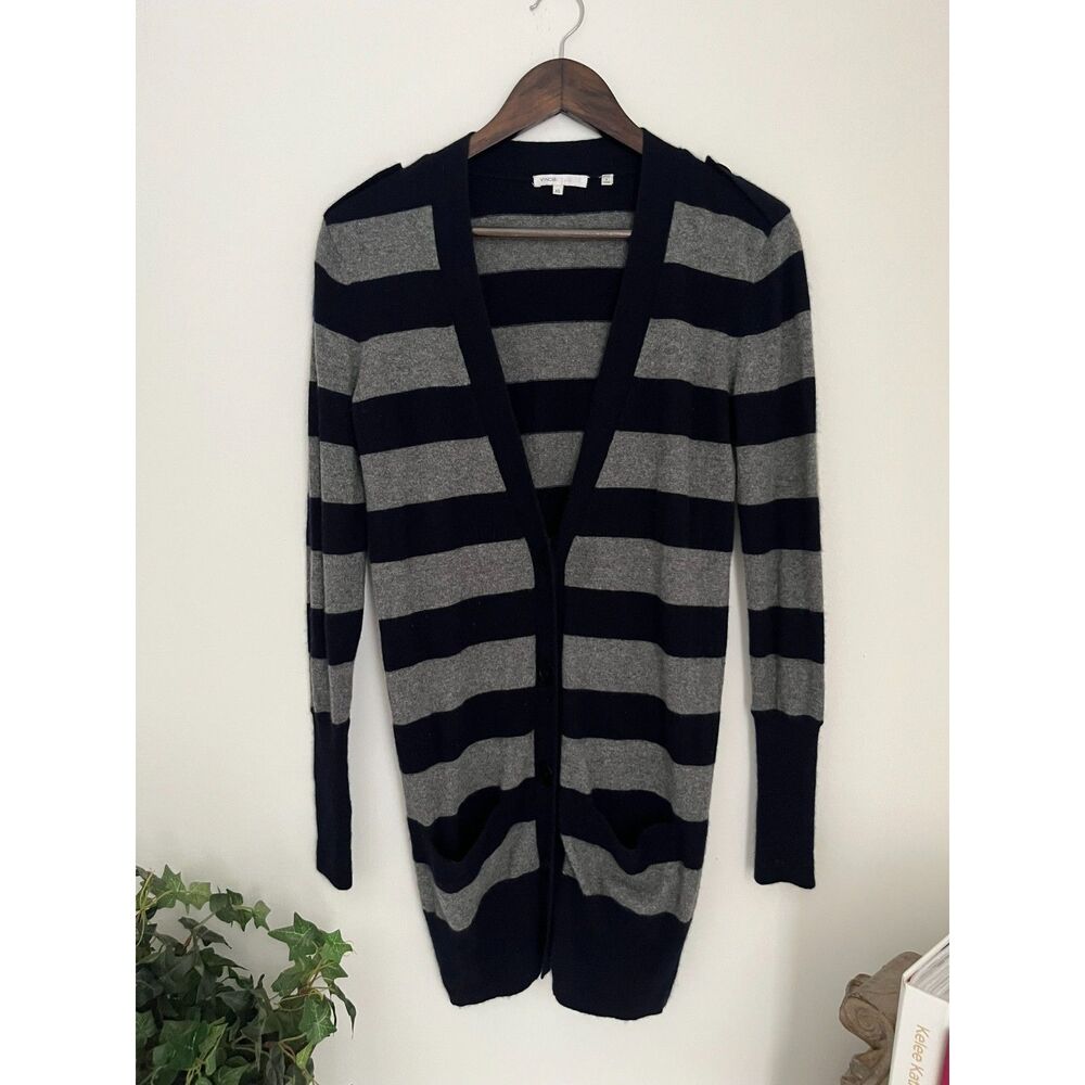 Vince 100% Cashmere Navy Blue Grey Cardigan XS